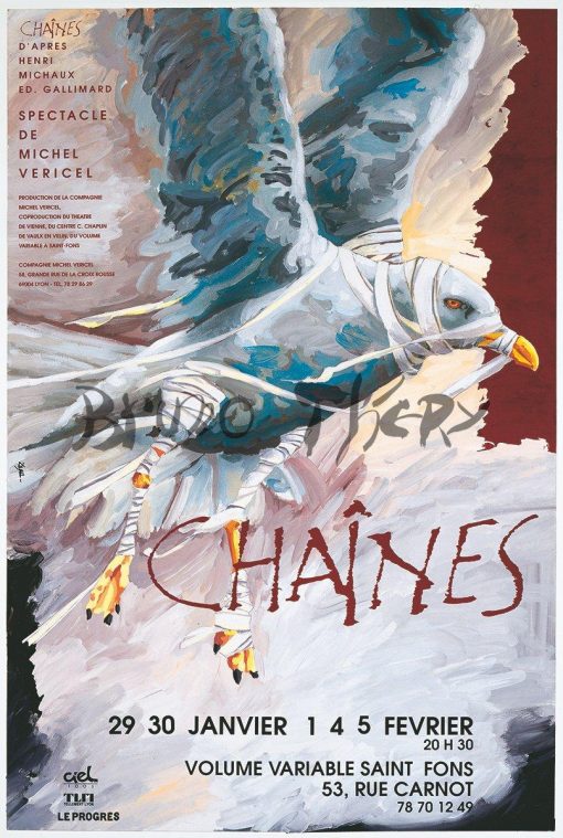 Affiche magasin pour la communication du spectacle « Chaines » de Michel Véricel