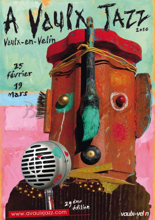 l’Affiche A Vaulx Jazz 2016 et la dix neuvième réalisée de suite pour ce festival de musique à Vaulx en Velin dans la Métropole de Lyon en Région Auvergne Rhône Alpes.